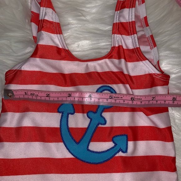Red and white sailor swimsuit w/ bow & ruffle -2T - Picture 4 of 5